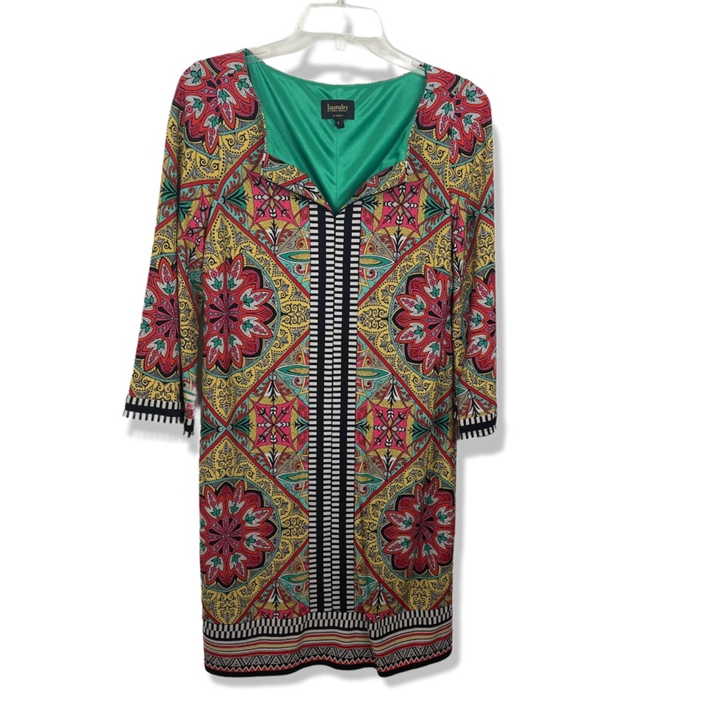 Laundry By Shelli Segal Risque Mini Dress V Neck Boho  Multicolor Lined Size 6